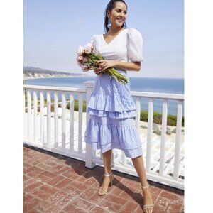 Rachel Parcell Blue Cornflower Stripe Tiered Ruffle Skirt